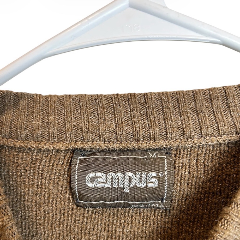 Vintage Brown Fair Isle Campus Sweater Made In USA Men’s Size Medium - Picture 4 of 5